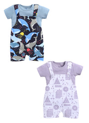 Half Sleeve Dungaree for Boys - Off-White & Navy