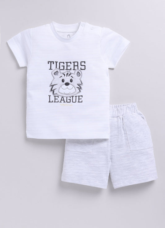 Cute Tiger Designed Baby Boy Half T Shirt & Short Set-MELLANGE