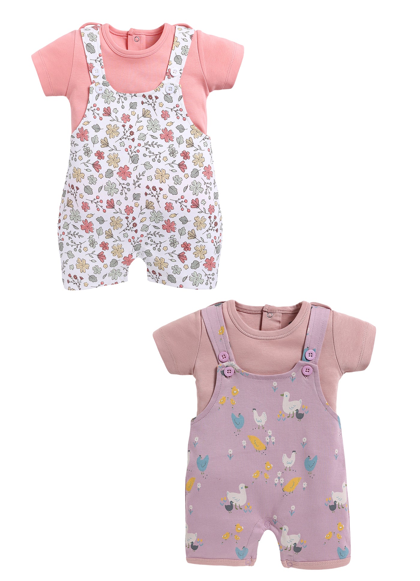 Half Sleeve Dungaree for Girls - Teal & Stone