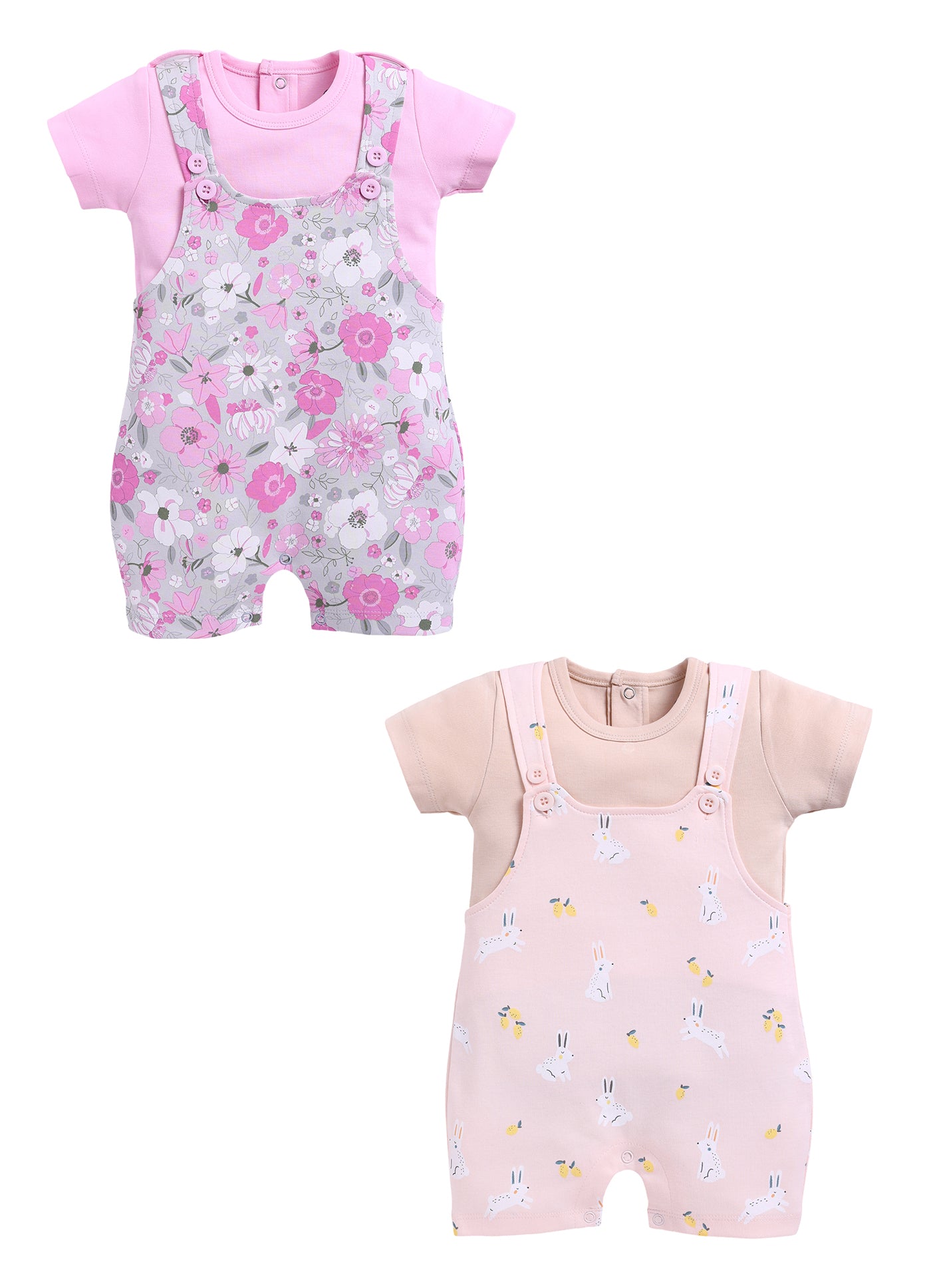 Half Sleeve Dungaree for Girls - Pink & Rose