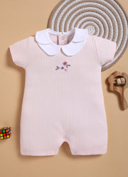 Half-Sleeve Romper for Girls – Light Pink Flowers