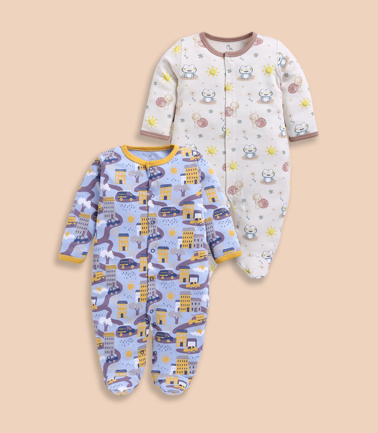 Full Sleeve Romper for Boys - Yellow & Beige