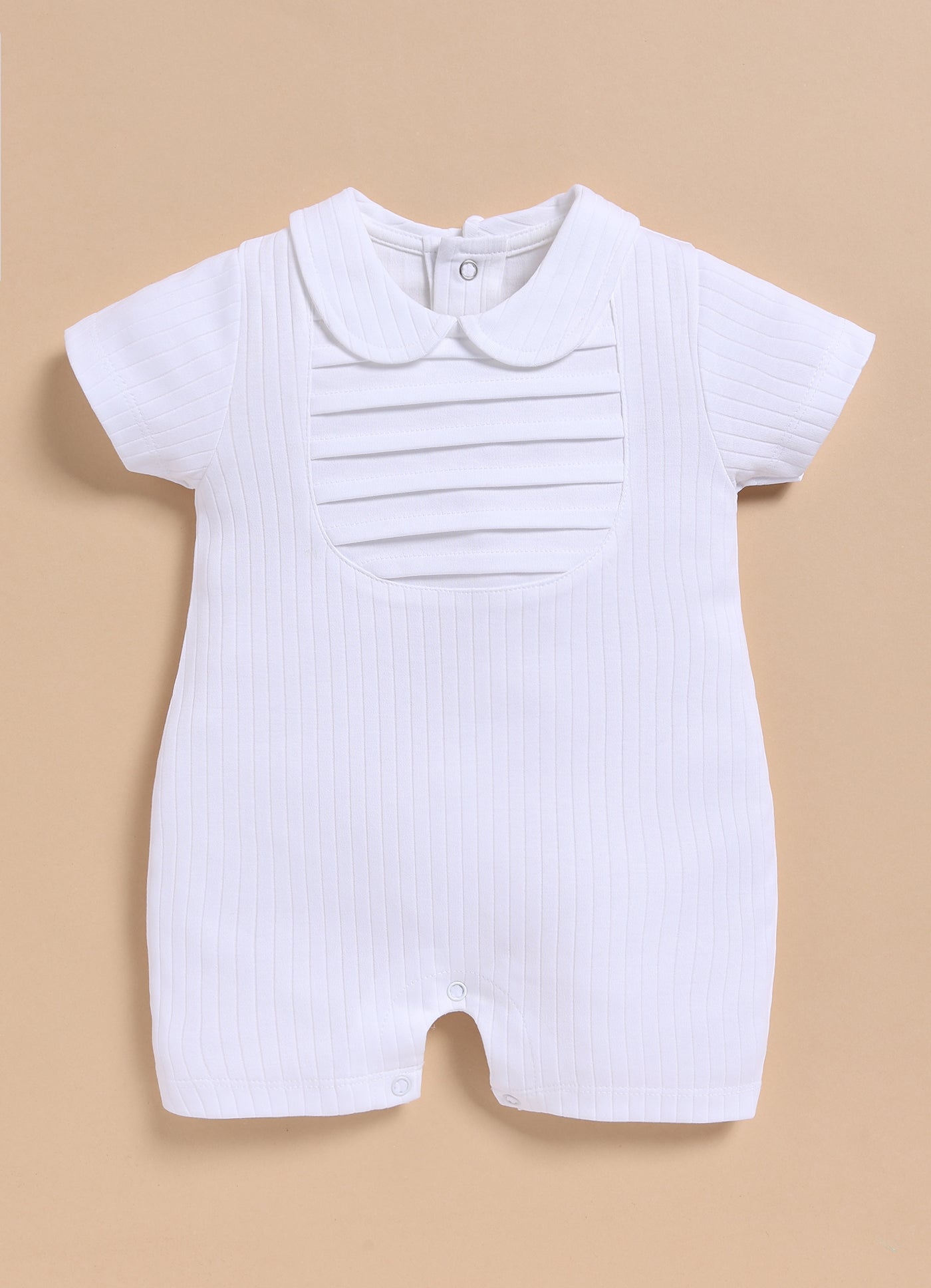 Half-Sleeve Romper for Girls – White Classic Elegance