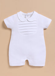 Half-Sleeve Romper for Girls – White Classic Elegance