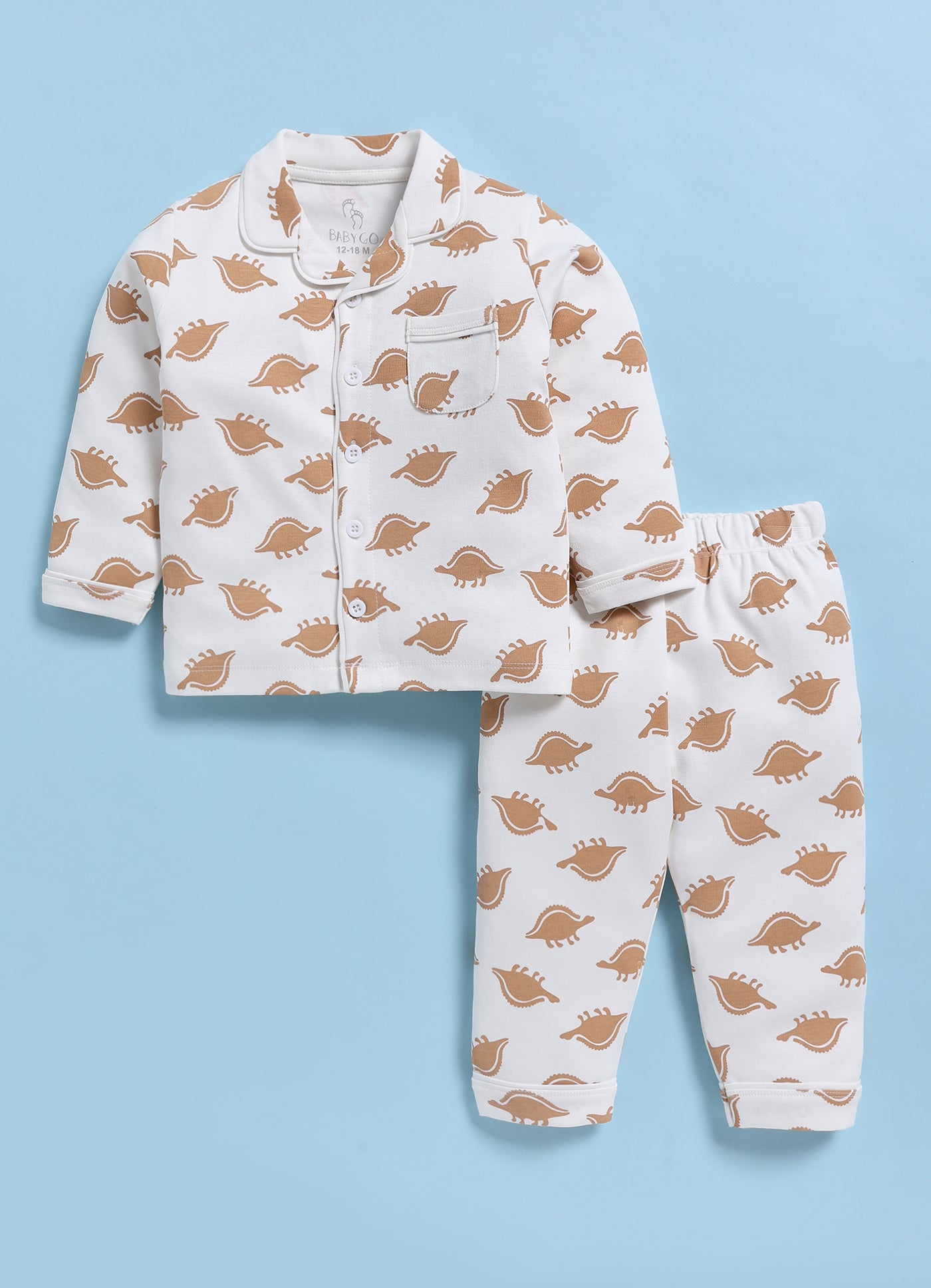 Full-Sleeve Nightsuits for Boys - Beige Small Dinos