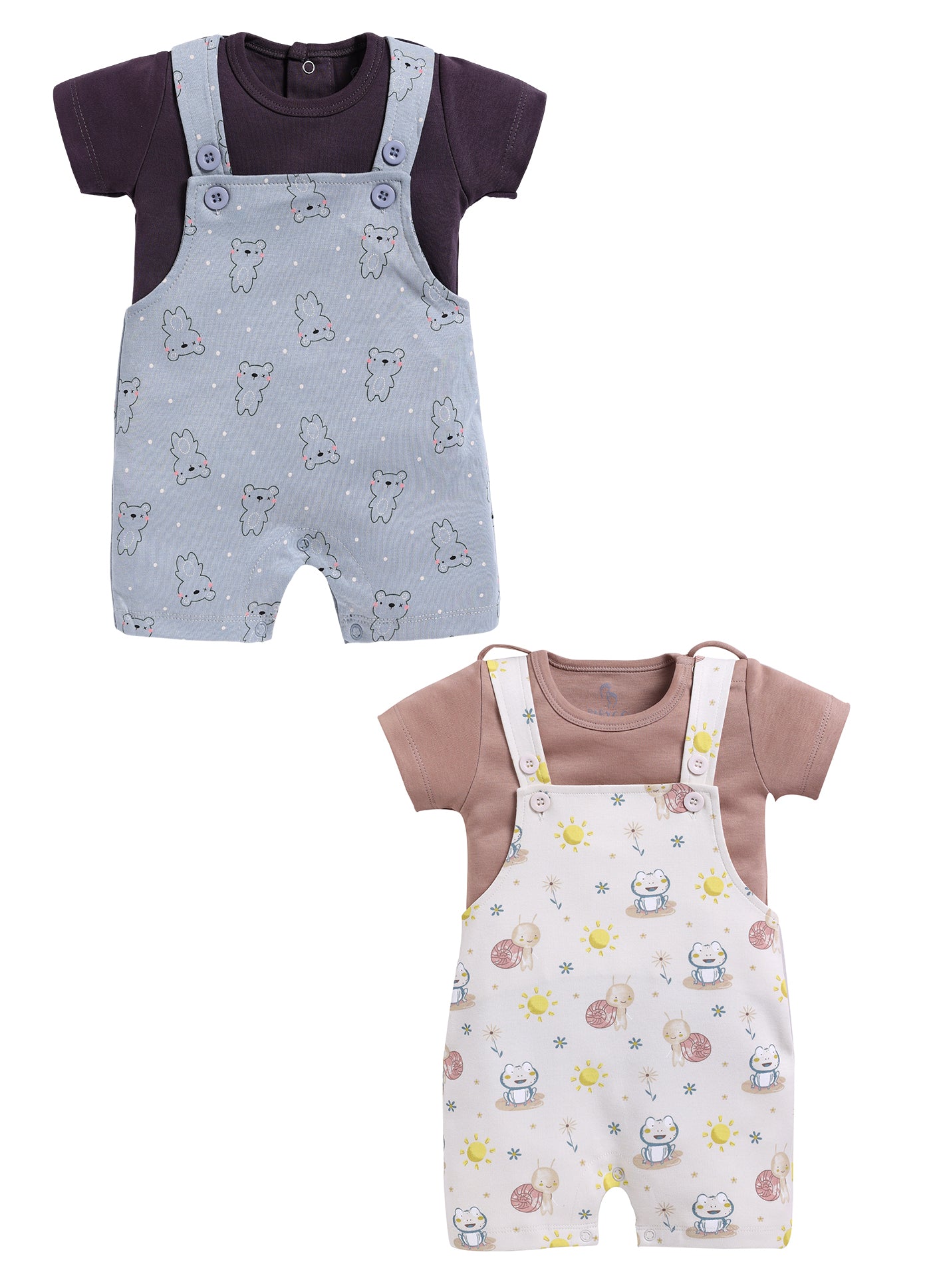 Half Sleeve Dungaree for Boys - Slate Grey & Beige