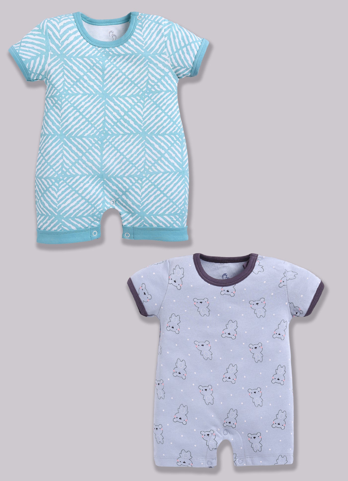 Half Sleeve Romper for Boys - Slate Grey & Sea Green