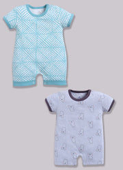 Half Sleeve Romper for Boys - Slate Grey & Sea Green