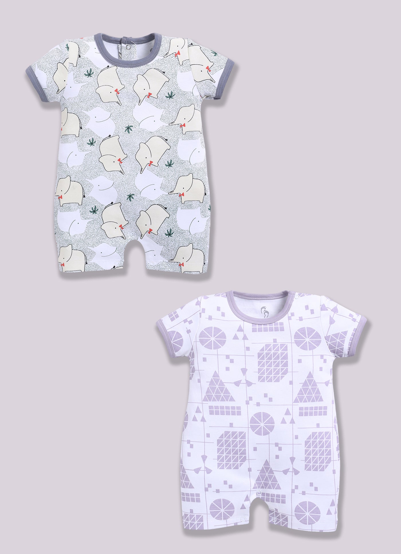 Half Sleeve Romper for Boys - Light Green & Off-White