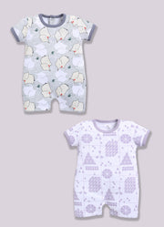 Half Sleeve Romper for Boys - Light Green & Off-White