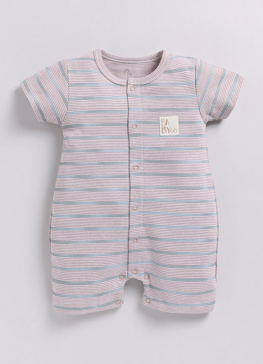 Multicolor Striped Baby Boy Summer Half Sleeves Romper-Beige
