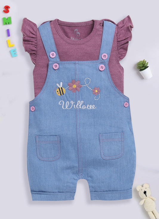 Baby Girl Willove Flutter Sleeve Dungaree-Light Blue Denim