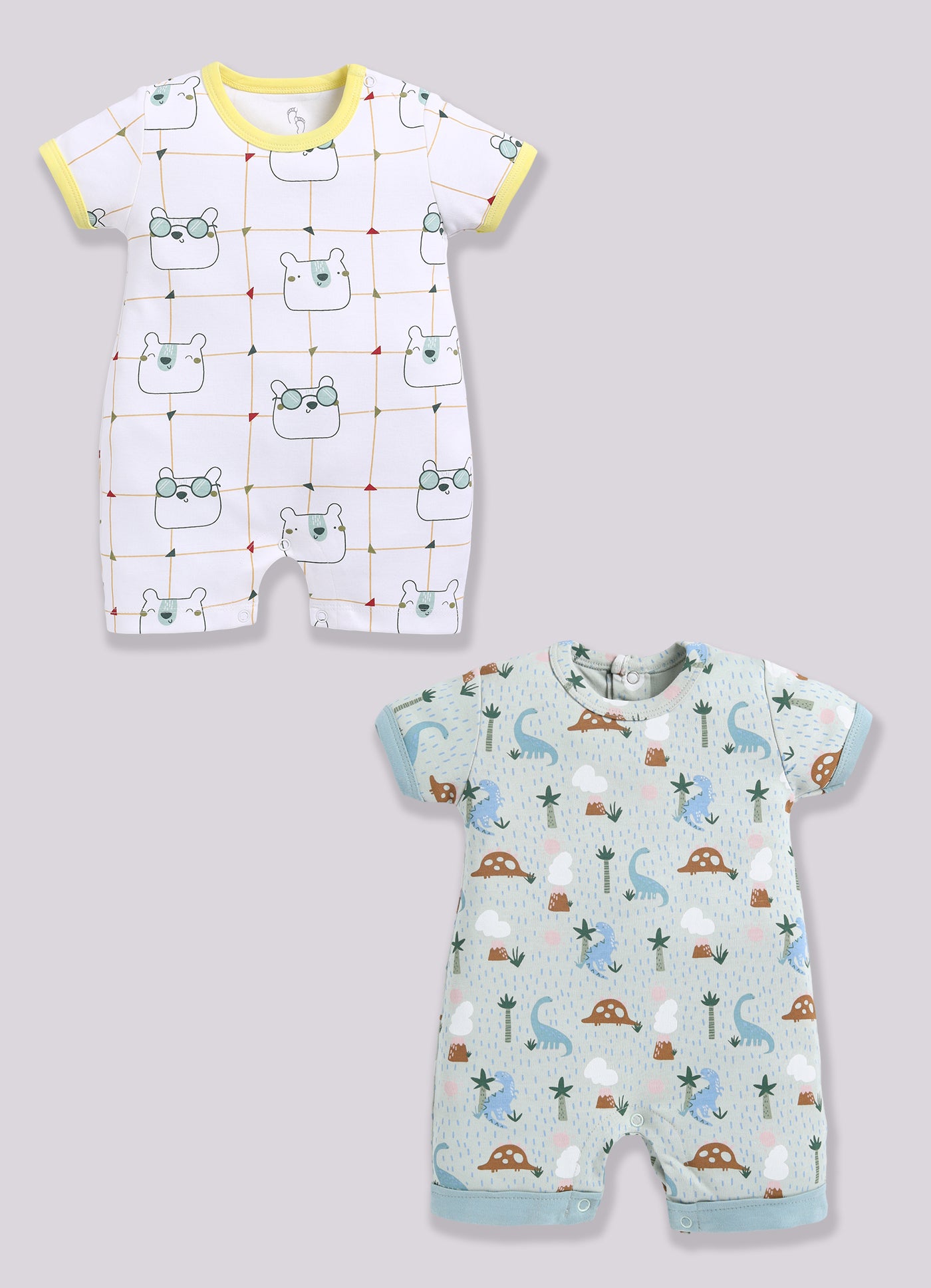 Half Sleeve Romper for Boys - Pista Green & Green