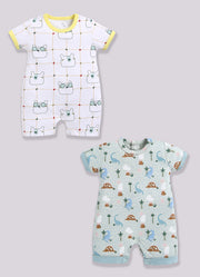 Half Sleeve Romper for Boys - Pista Green & Green