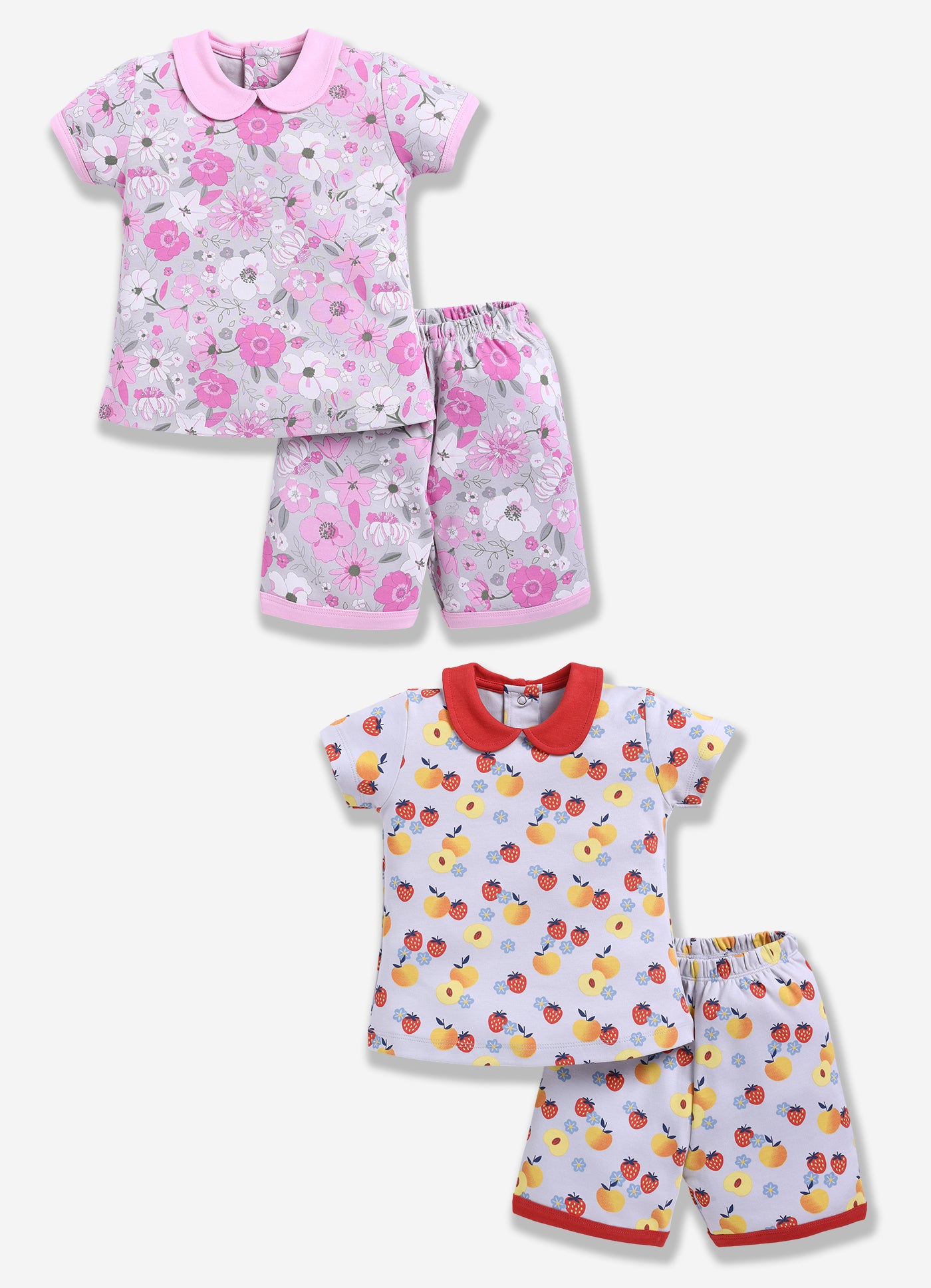 Half-Sleeve Top & Bottom For Girls - Peach & Pink