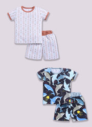 Half Sleeve Top & Bottom for Boys - Tan & Navy