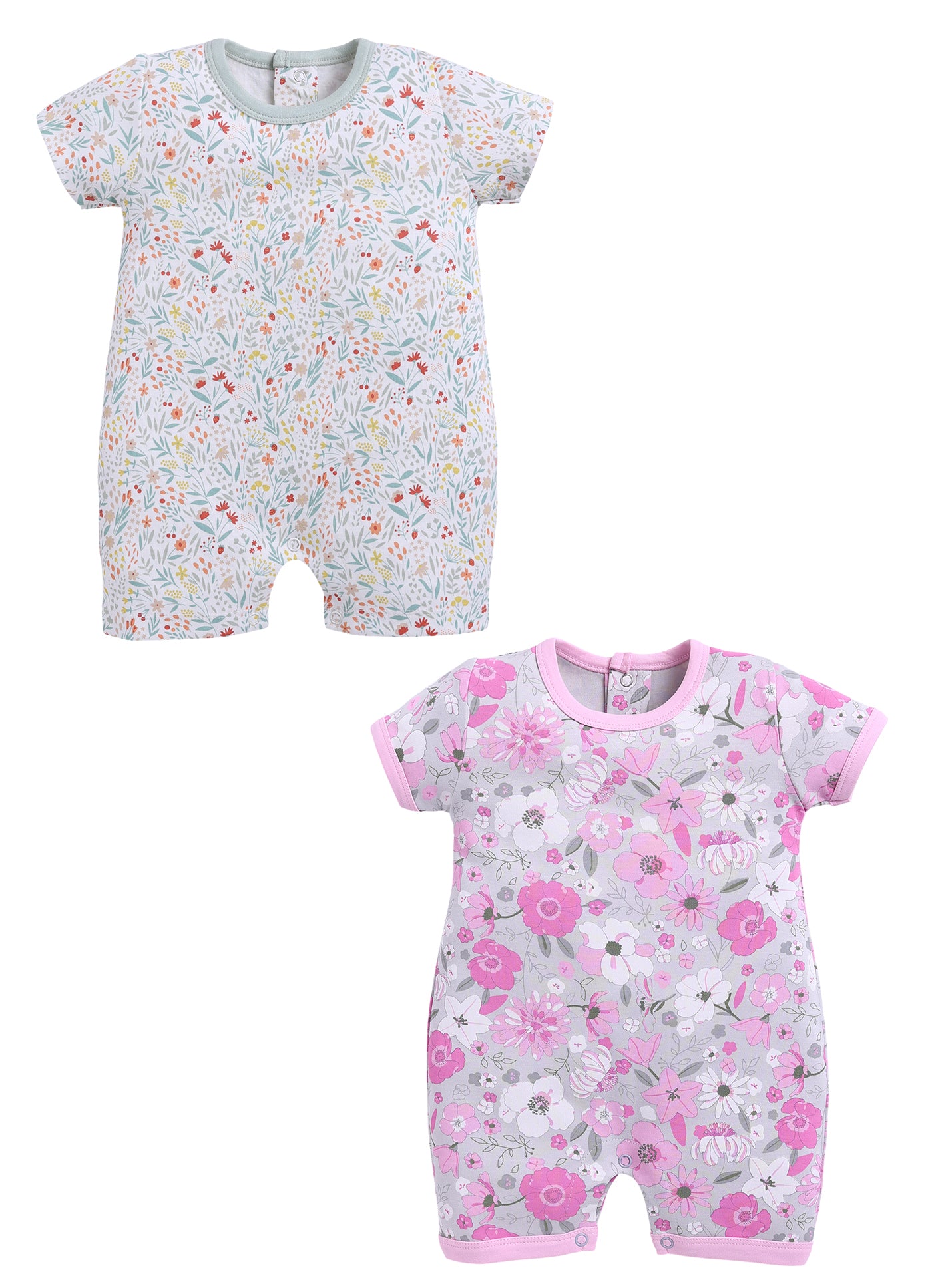Half Sleeve Romper for Girls - Mint & Pink