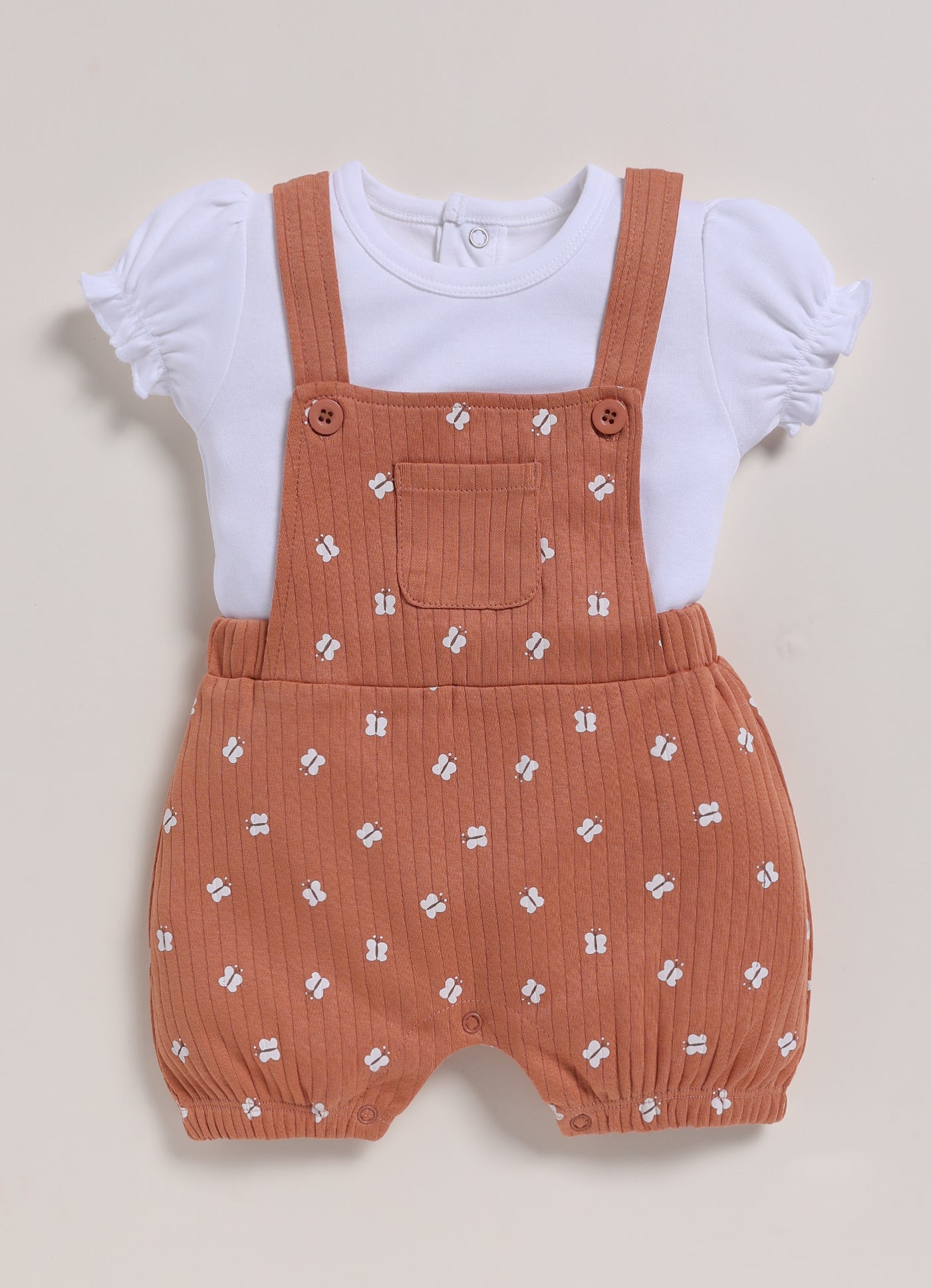 Half Sleeve Dungaree for Girls – Brown Tiny Pocket