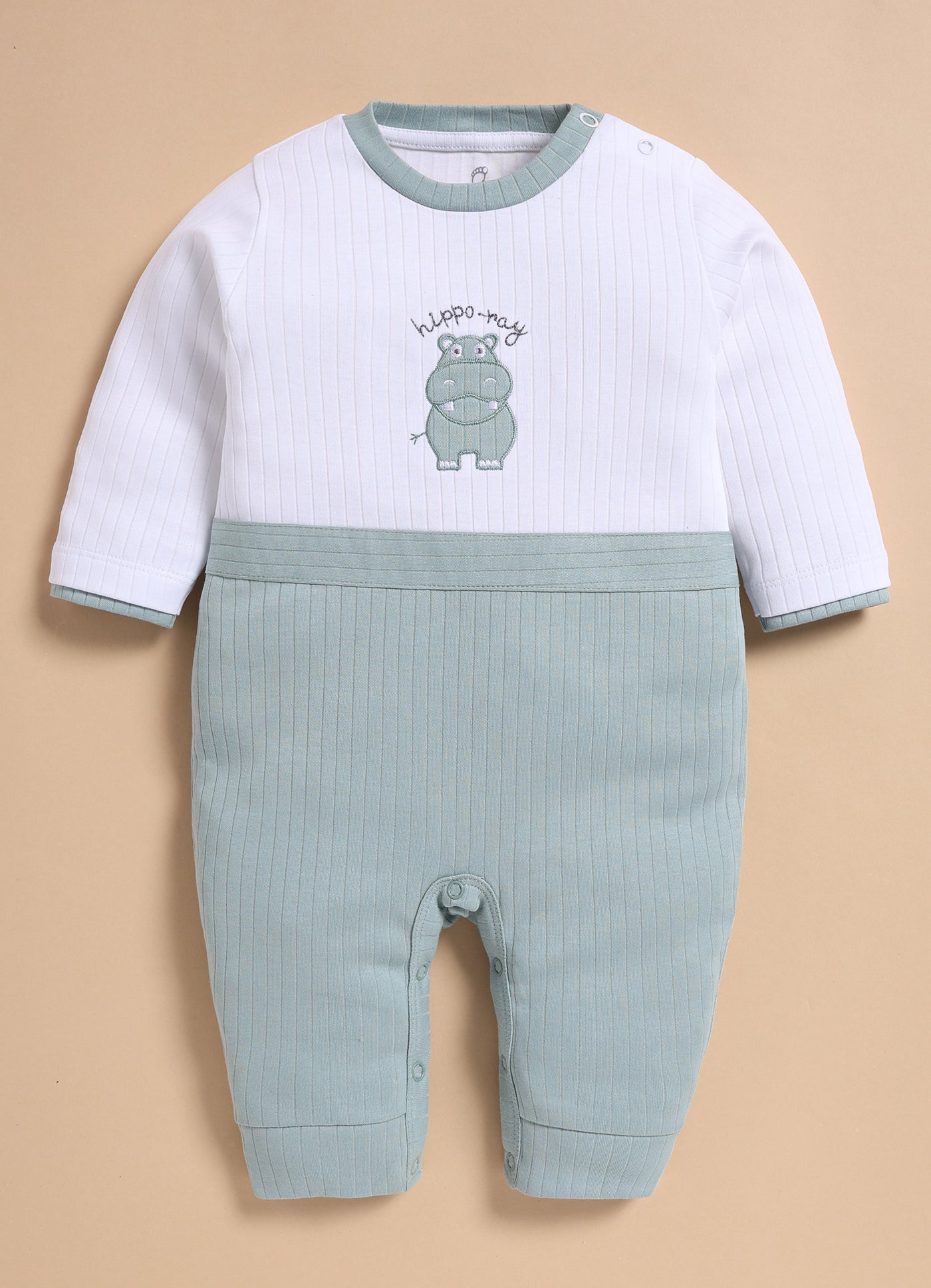 Full Sleeve Romper for Boys - Bluish Cyan Hippo Ray