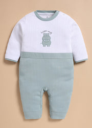 Full Sleeve Romper for Boys - Bluish Cyan Hippo Ray