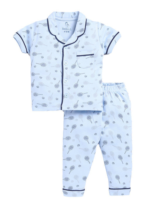 Playful Printed Half Sleeves Baby Boy Night Suit-BLUE