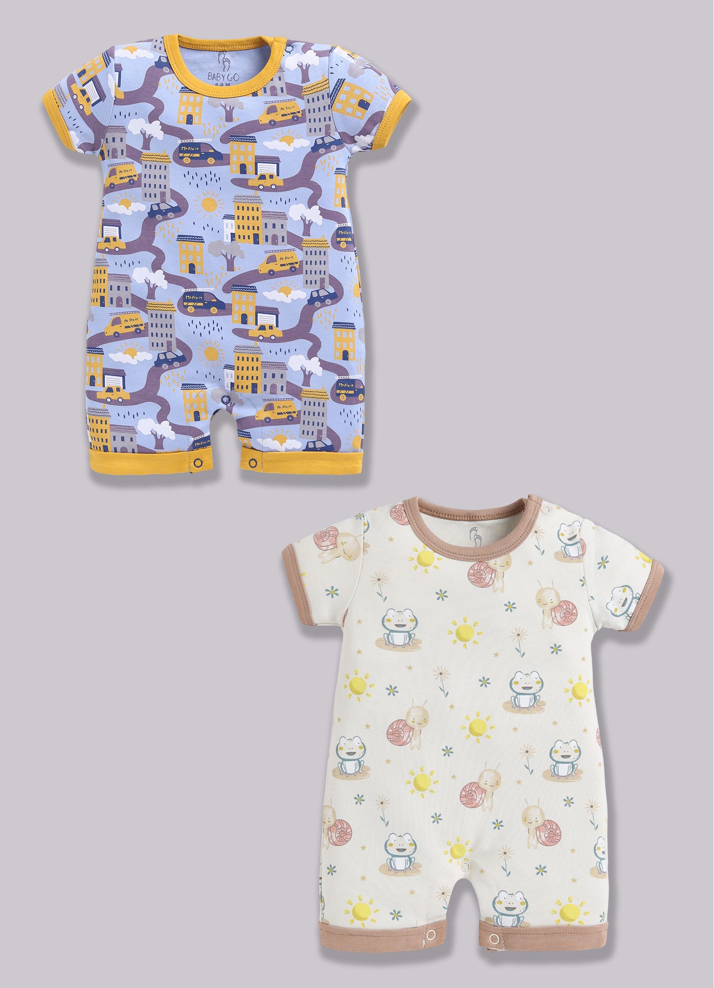 Half Sleeve Romper for Boys - Yellow & Beige