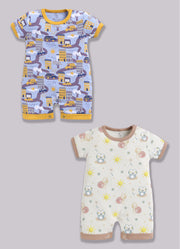 Half Sleeve Romper for Boys - Yellow & Beige