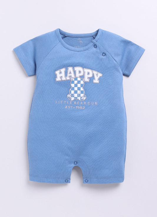 Baby Boy Short Sleeve Romper with Happy Little Bearcus-Blue