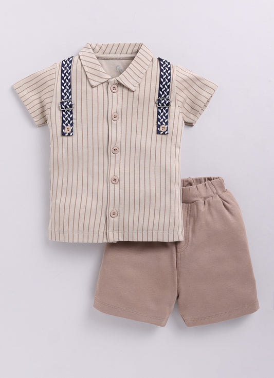 Baby Boy Collar Half T Shirt & Shorts Set-Beige