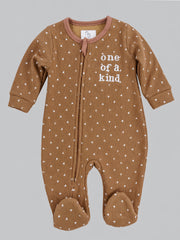 One of a Kind Geometric Printed Fleece-Lined Full Sleeve Romper for Boys - Warm Brown