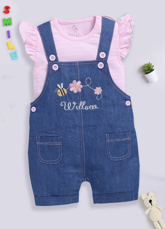 Baby Girl Willove Flutter Sleeve Dungaree-Blue Denim