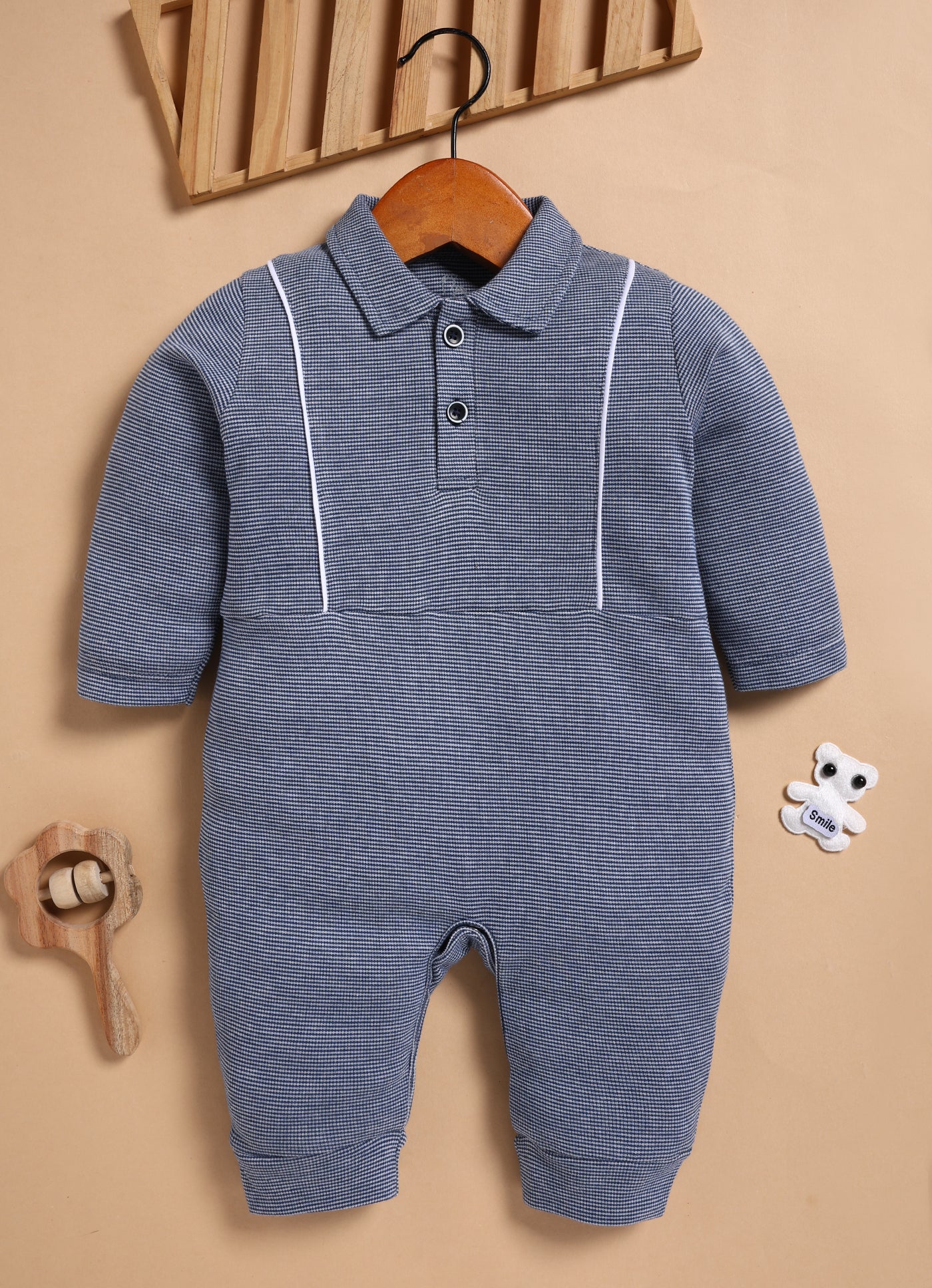 Full Sleeve Romper for Boys – Navy Blue Classic Polo