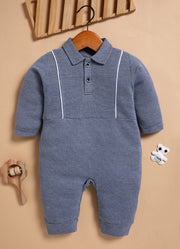 Full Sleeve Romper for Boys – Navy Blue Classic Polo
