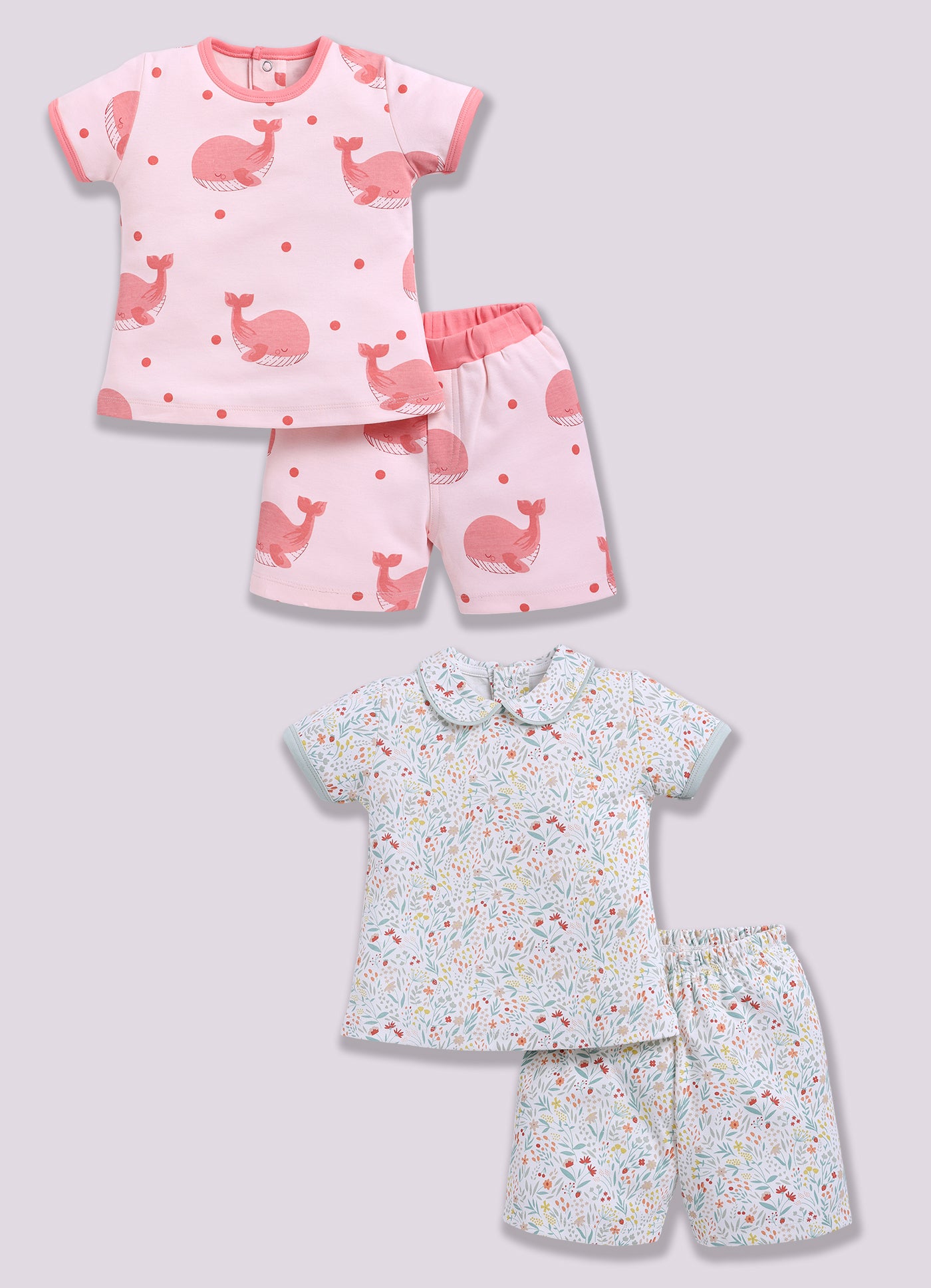 Half-Sleeve Top & Bottom For Girls - Mint & Salmon