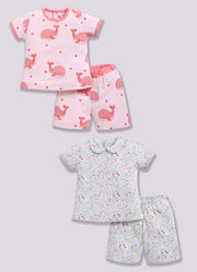 Half-Sleeve Top & Bottom For Girls - Mint & Salmon