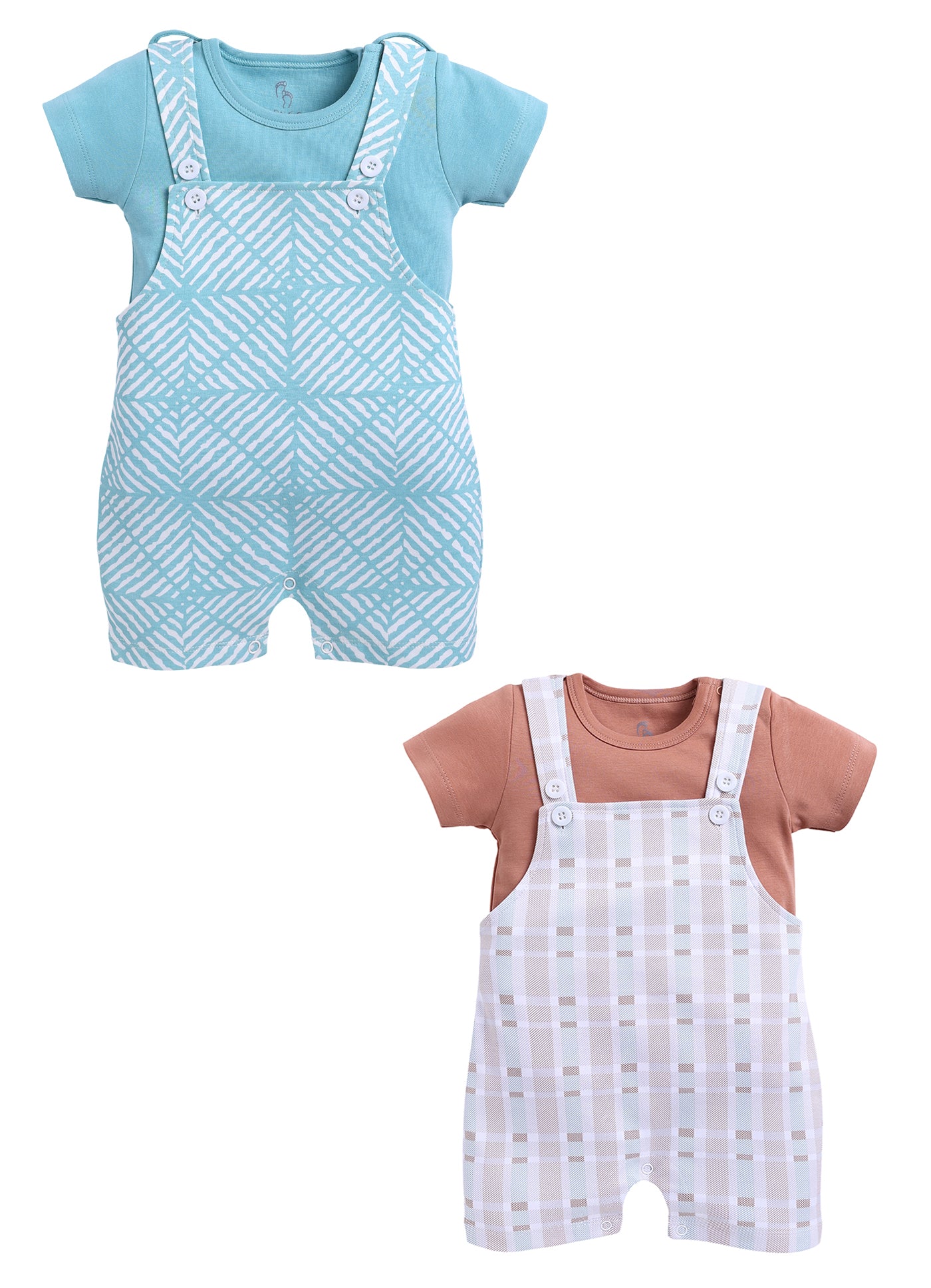 Half Sleeve Dungaree for Boys - Sea Green & Tan
