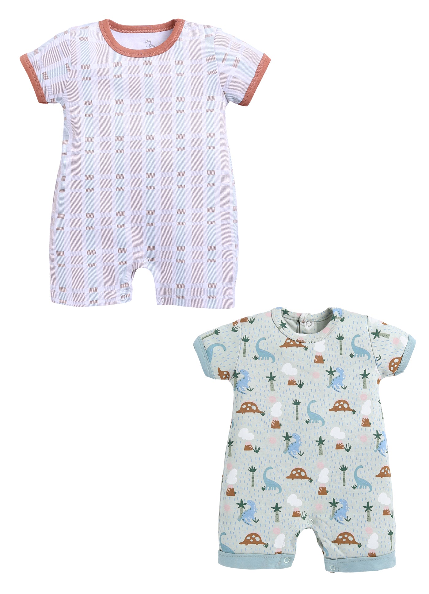 Half Sleeve Romper for Boys - Pista Green & Tan