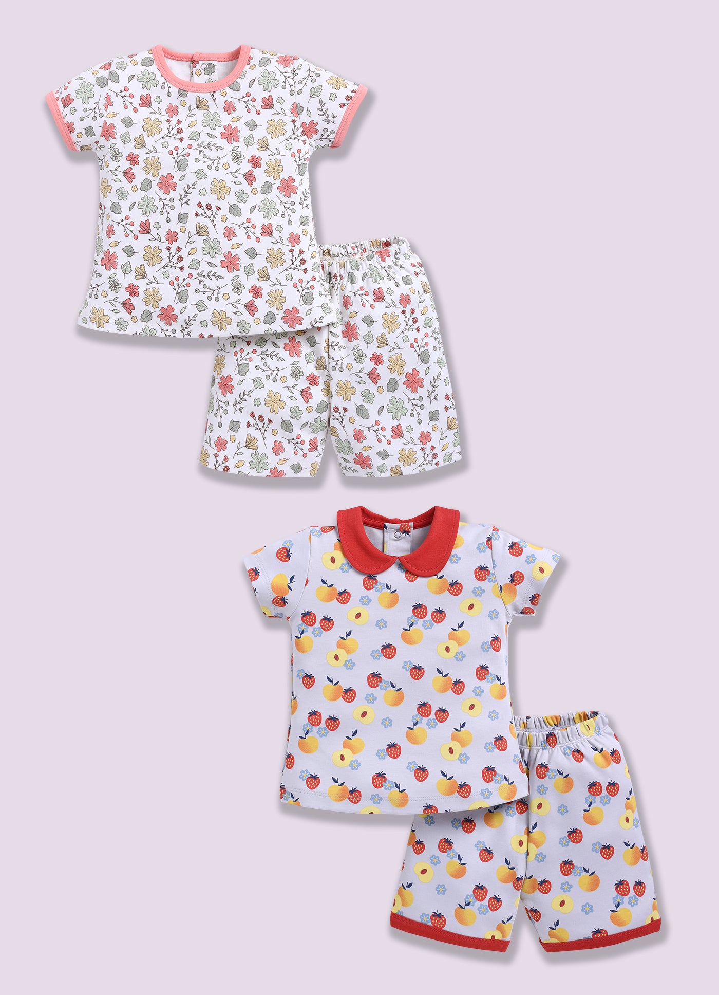 Half-Sleeve Top & Bottom For Girls - Teal & Peach