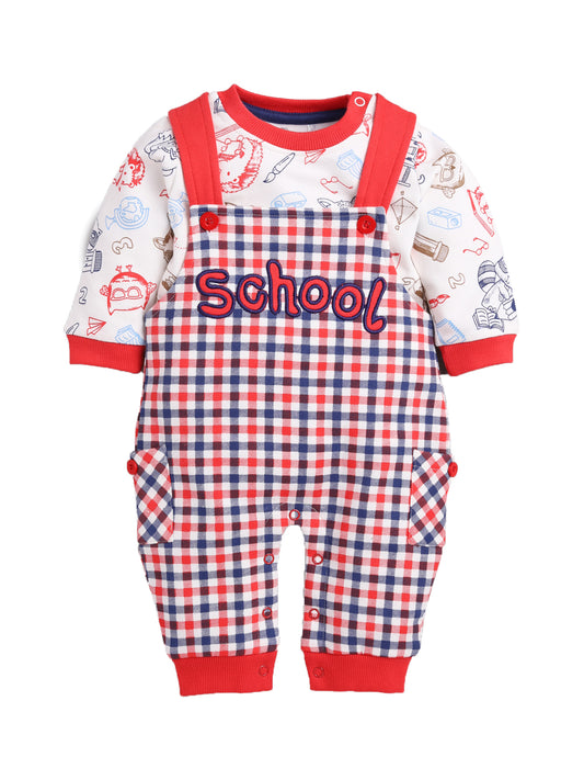 Full Sleeve Casual Cotton Dungaree Dress for Baby Boys RED