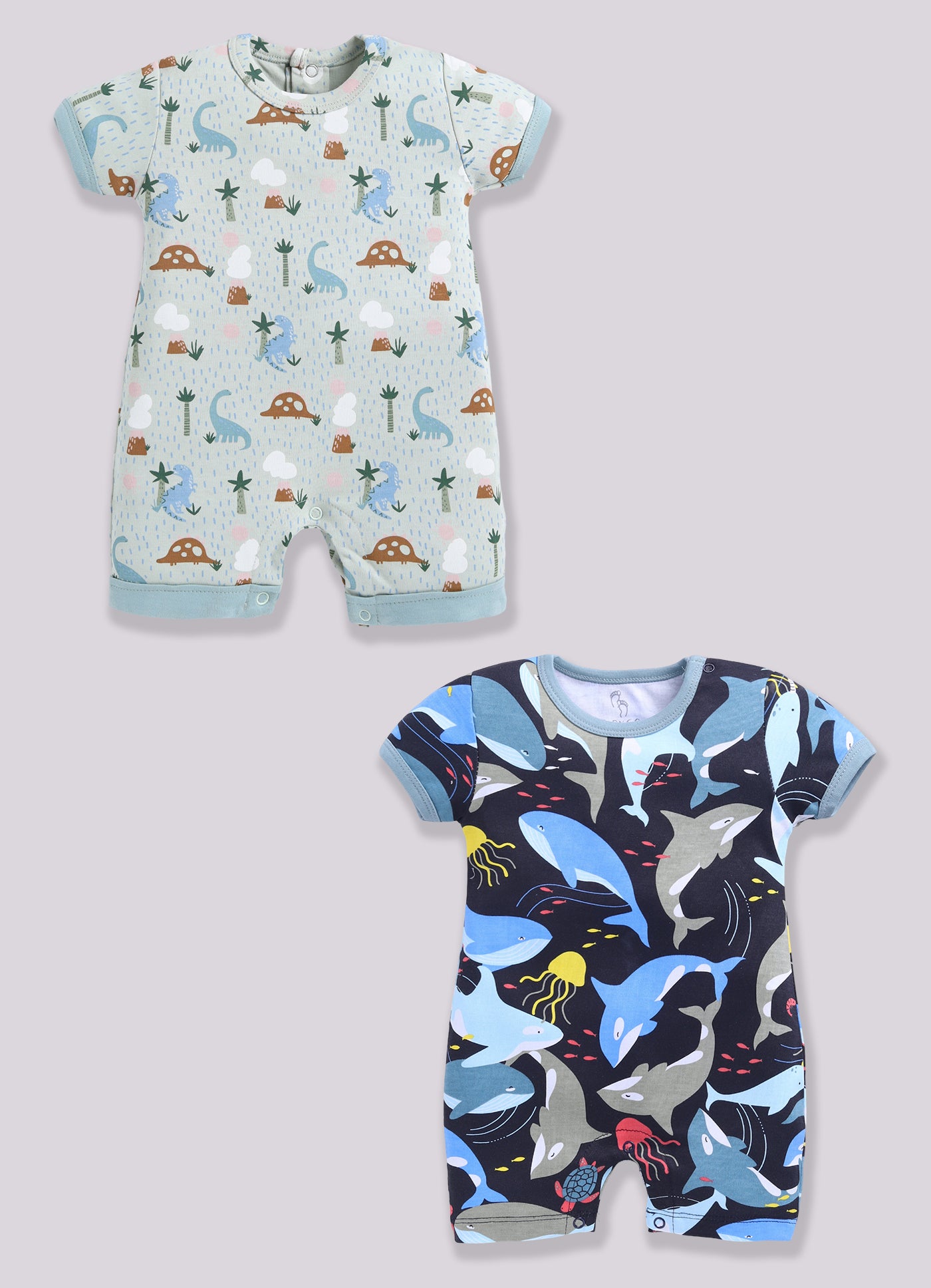 Half Sleeve Romper for Boys - Pista Green & Navy