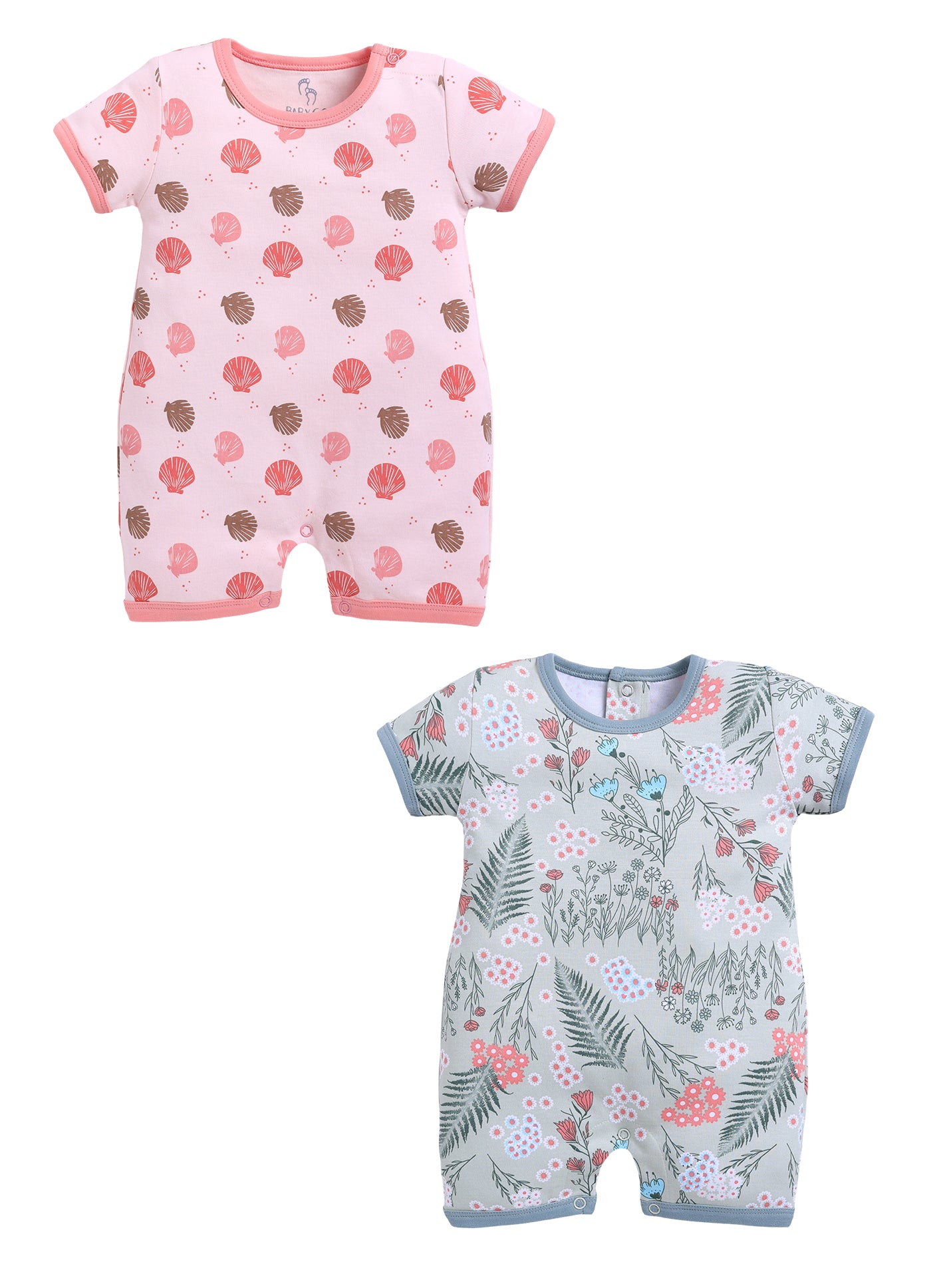 Half Sleeve Romper for Girls - Sage & Coral