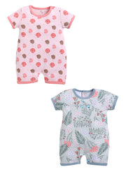 Half Sleeve Romper for Girls - Sage & Coral
