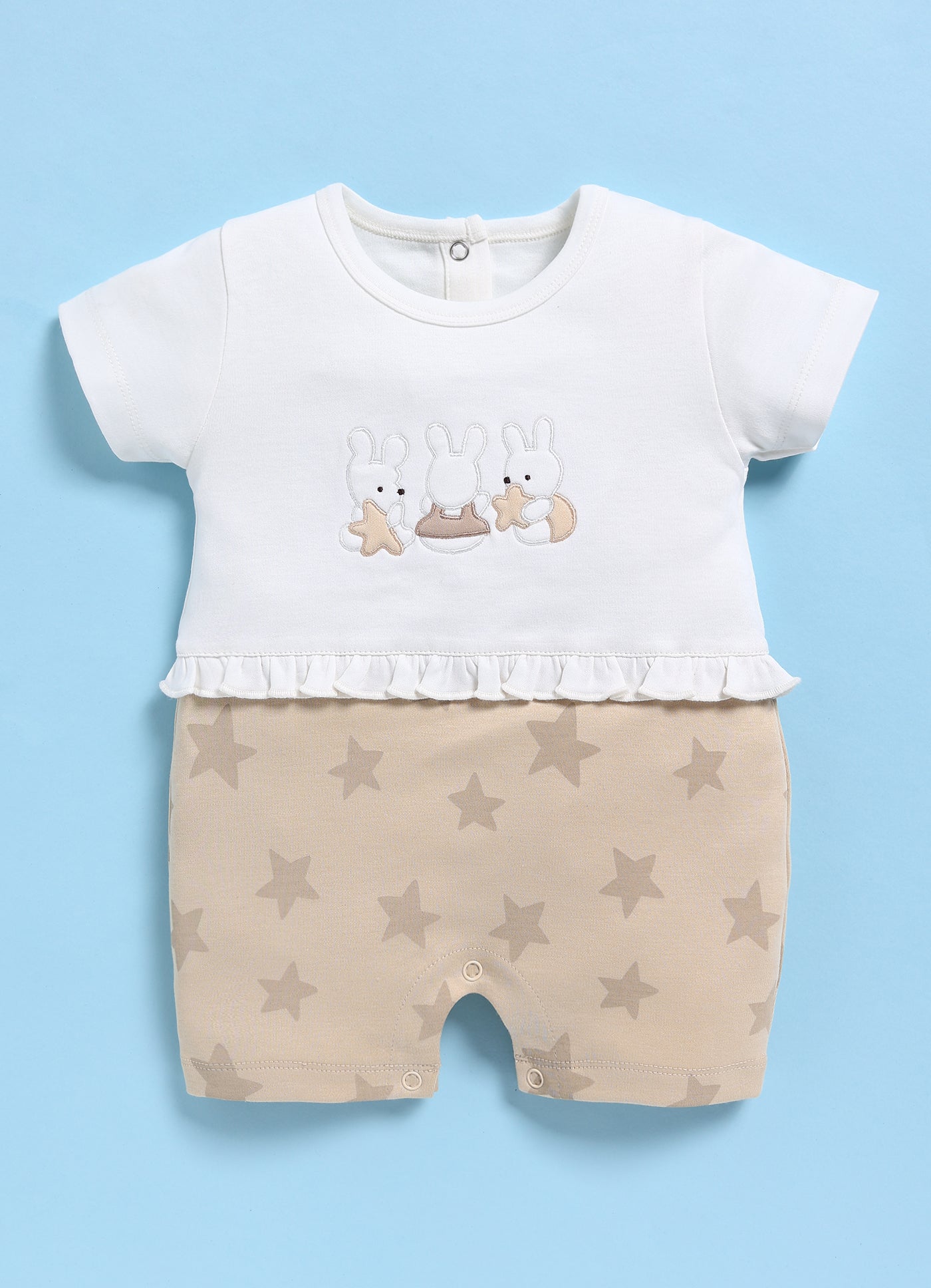 Half-Sleeve Romper for Girls – Cream Three Little Bunnies
