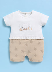 Half-Sleeve Romper for Girls – Cream Three Little Bunnies