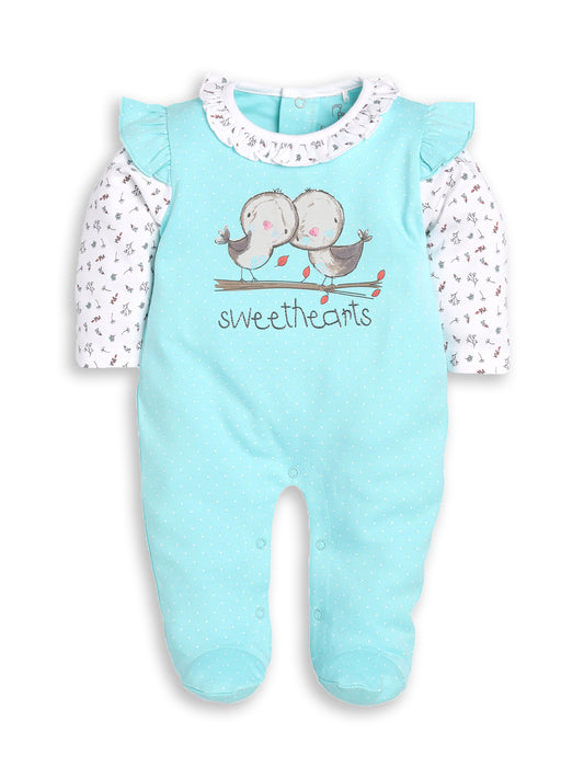 BABY GO 100% Pure Cotton Romper/Bodysuit/Sleepsuit for Baby Girls-CYAN