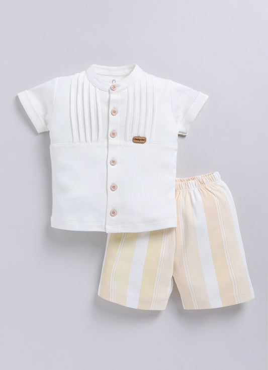 Baby Boy Designer Half T Shirt & Short Set-Beige