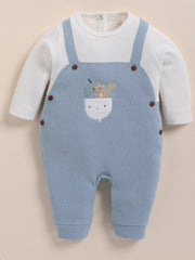 Full Sleeve Romper for Boys – Baby Blue Waffle-Knit Squirrel