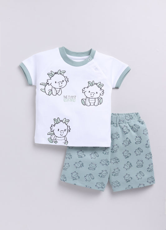 Little Dragon Baby Boy Half T Shirt & Short Set-Green