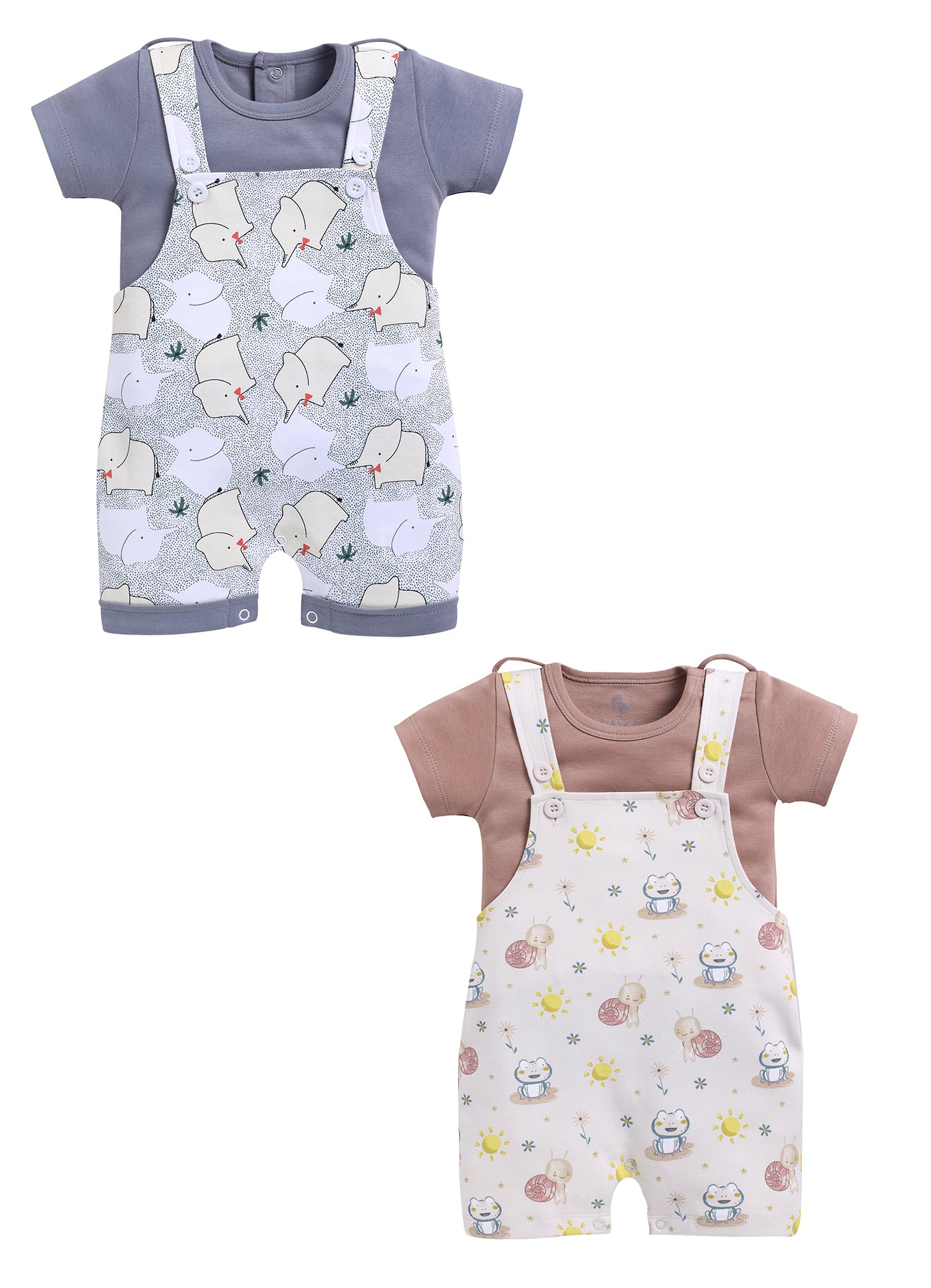 Half Sleeve Dungaree for Boys - Light Green & Beige