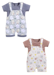 Half Sleeve Dungaree for Boys - Light Green & Beige